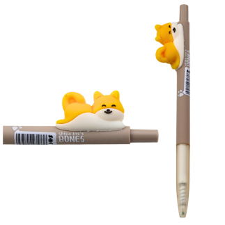 Długopis z figurką żółtego pieska shiba niebieski tusz 0.5mm