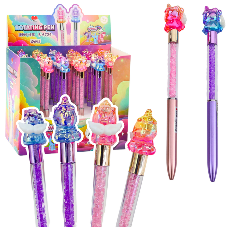 Długopis żelowy z figurką jednorożca kolorowy czarny tusz mix