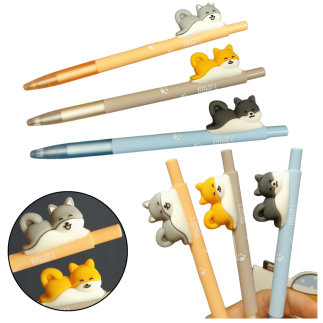 Długopis z figurką pieska shiba niebieski tusz 0.5mm
