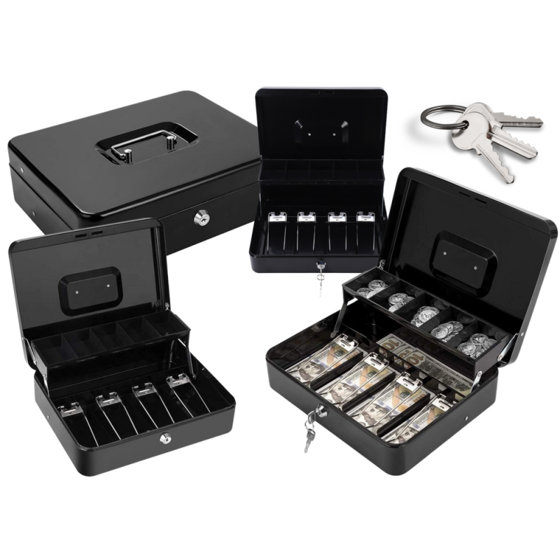 Kasetka na banknoty monety na kluczyk metalowa czarna