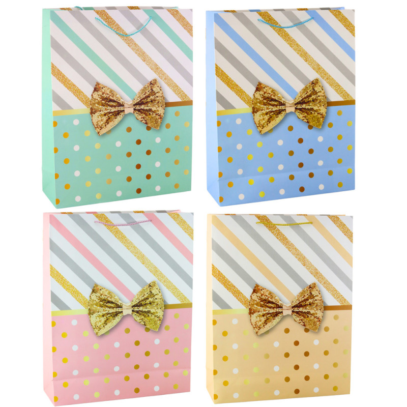 Duża torba prezentowa z kokardą złote zdobienia 55 x 43 x 15cm