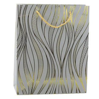 Torba prezentowa papierowa linie faliste złote 32 x 26 x 12 cm