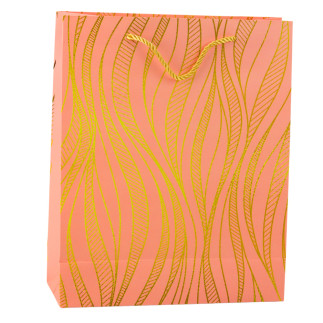 Torba prezentowa papierowa linie faliste złote 32 x 26 x 12 cm