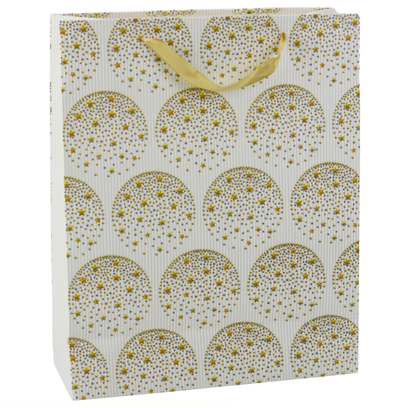Torba prezentowa elegancka złote gwiazdki biała 32 x 26 x 12 cm