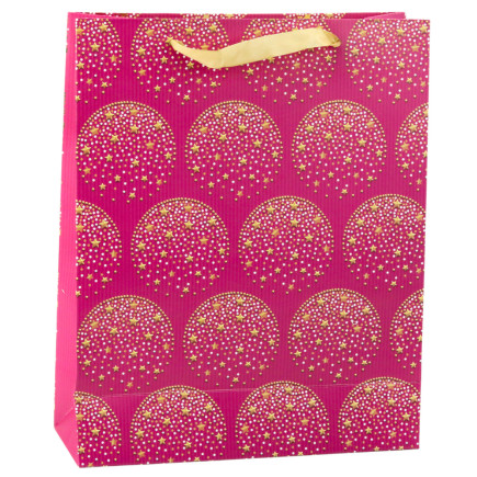 Torba prezentowa elegancka złote gwiazdki różowa 32 x 26 x 10 cm