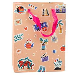 Torba prezentowa naklejki kolorowe znaczki  23 x 18 x 10,5 cm