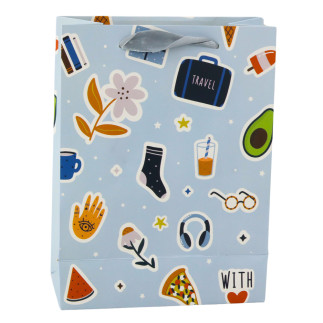 Torba prezentowa naklejki kolorowe znaczki  23 x 18 x 10,5 cm