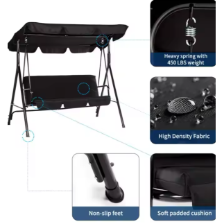 Huśtawka trzyosobowa ogrodowa bujana materac czarna