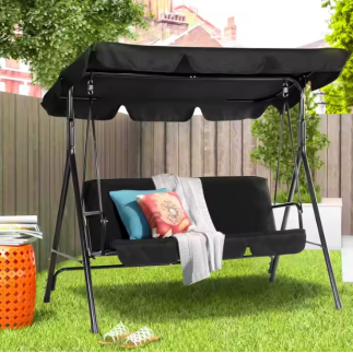 Huśtawka trzyosobowa ogrodowa bujana materac czarna