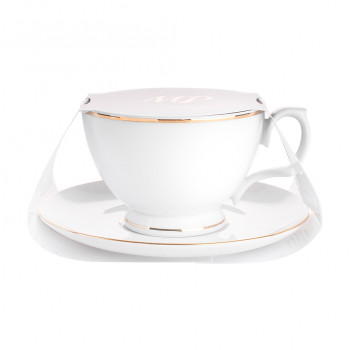 Filiżanka do kawy i herbaty porcelanowa ze spodkiem MariaPaula Złota Linia biała 350 ml
