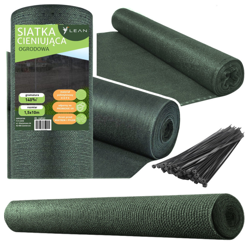 Siatka cieniująca na ogrodzenie płot maskująca zielona 1.5m 10m 140g/m² Siatka cieniująca na ogrodzenie płot maskująca zielona 1.5m 10m 140g/m²