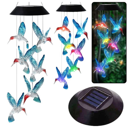 Lampki solarne ogrodowe led dzwonki kolibry niebieskie 70cm