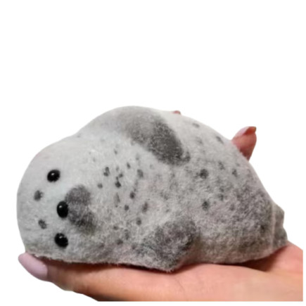 Gniotek silikonowy foka z sierścią miękka do ugniatania szara 12 cm