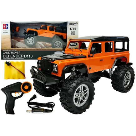 Auto zdalnie sterowane land rover defender r/c pomarańczowe 1:14