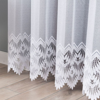 Felicja firanka żakardowa gotowa ze wzorem na samym dole na prosto, szerokość 200 x wysokość 250cm, kolor 001 biały