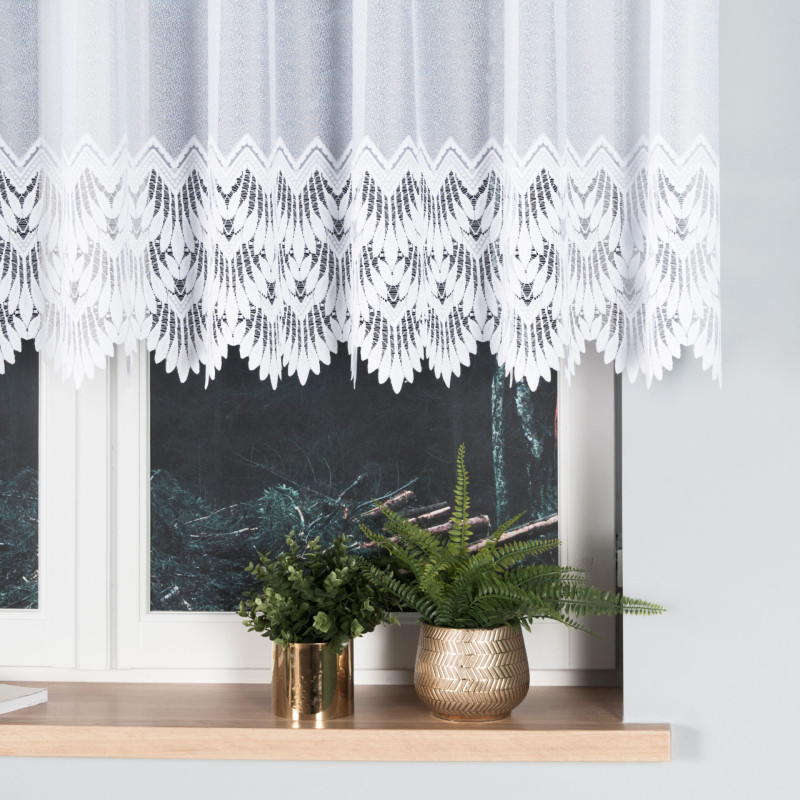 Firanka żakardowa ze wzorem na samym dole, wysokość 130cm, kolor 001 biały