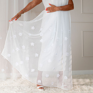 Perła firanka gotowa, haftowana w kwiaty 3d z perłą, na srebrnych przelotkach, na etaminie, szerokość 140 x wysokość 250cm, kolo