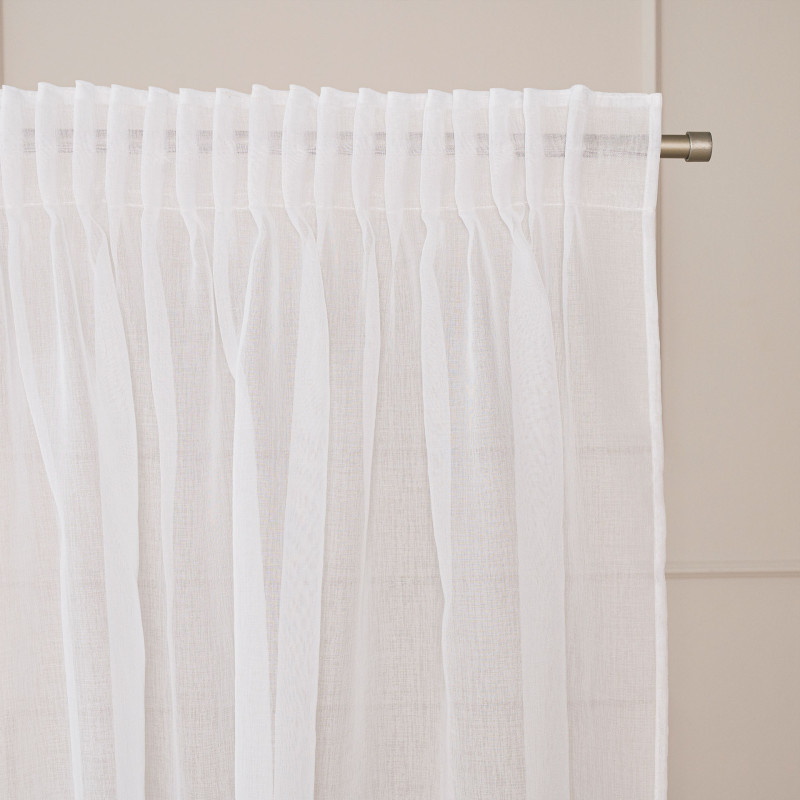 Perła firanka gotowa, haftowana w kwiaty 3d z perłą, na taśmie, na etaminie, szerokość 140 x wysokość 250cm, kolor 001 biały