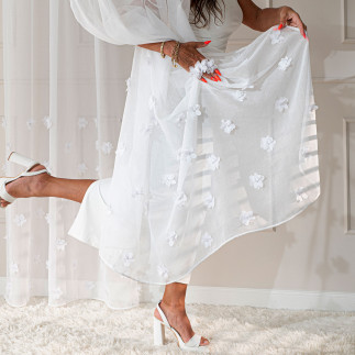 Perła firanka gotowa, haftowana w kwiaty 3d z perłą, na taśmie, na etaminie, szerokość 140 x wysokość 250cm, kolor 001 biały