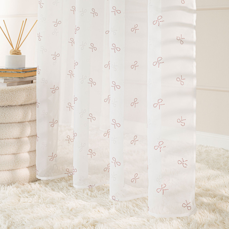 Ribbon firana gotowa na woalu w diamentowe kokardki, na taśmie, z ołowianką, szerokość 140 x wysokość 250cm, kolor 002 biały z c