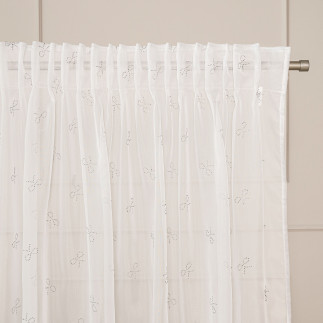 Ribbon firana gotowa na woalu w diamentowe kokardki, na taśmie z ołowianką, szerokość 140 x wysokość 250cm, kolor 001 biały ze s