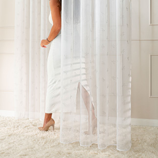 Ribbon firana gotowa na woalu w diamentowe kokardki, na taśmie z ołowianką, szerokość 140 x wysokość 250cm, kolor 001 biały ze s