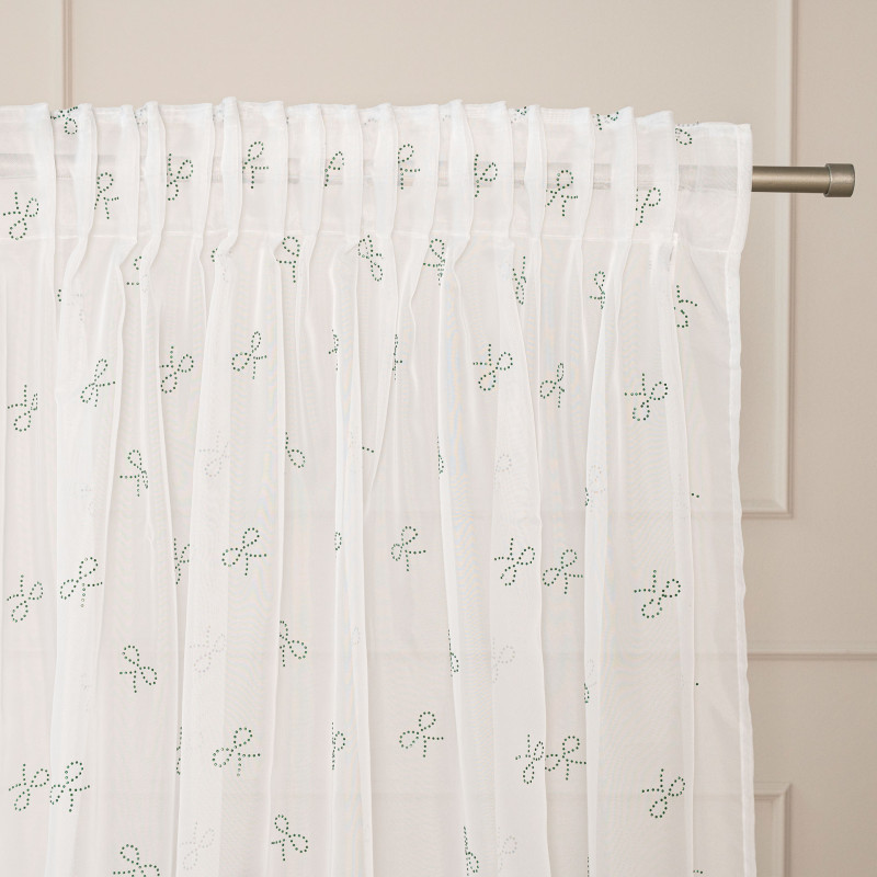 Ribbon firana gotowa na woalu w diamentowe kokardki, na taśmie, z ołowianką, szerokość 140 x wysokość 250cm, kolor 003 biały z z