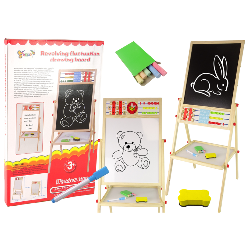 Drewniana tablica 2w1 magnetyczna kredowa + liczydło alfabet tabliczka mnożenia