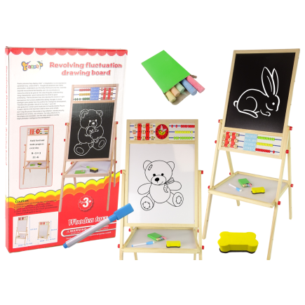 Drewniana tablica 2w1 magnetyczna kredowa + liczydło alfabet tabliczka mnożenia