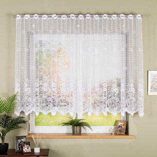 Firanka żakardowa ze wzorem pasowym, wysokość 140cm, kolor 001 biały