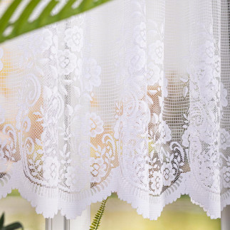 Firanka żakardowa ze wzorem pasowym, wysokość 140cm, kolor 001 biały