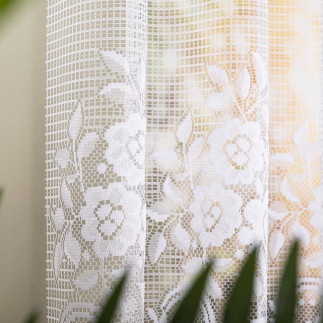 Firanka żakardowa ze wzorem pasowym, wysokość 140cm, kolor 001 biały