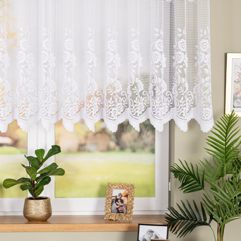 Firanka żakardowa ze wzorem pasowym, wysokość 120cm, kolor 001 biały