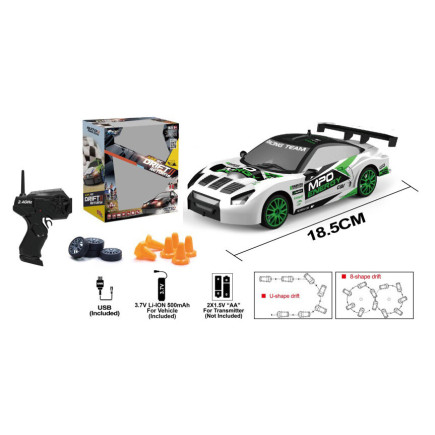 Auto sportowe zdalnie sterowane wymienne koła biało- zielone