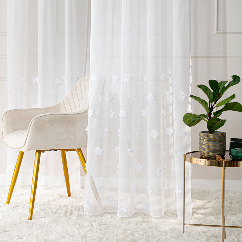 Perła firanka haftowana w kwiaty 3d z perłą, na etaminie, wysokość 290cm, kolor 001 biały