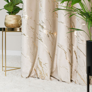 Marma zasłona gotowa na taśmie, szerokość 140cm x wysokość 250cm, kolor 226 jasny kremowy ze złotym nadrukiem na velvi