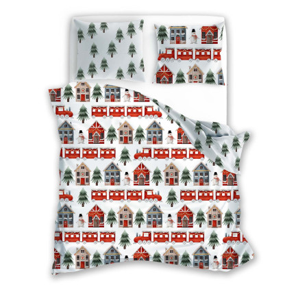 Pościel Bawełniana 160X200 + 2X70X80 Świąteczna Wzór 075