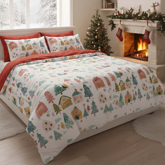 Pościel Bawełniana 160X200 + 2X70X80 Świąteczna Wzór 080