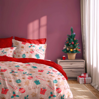Pościel Bawełniana 160X200 + 2X70X80 Świąteczna Wzór 082