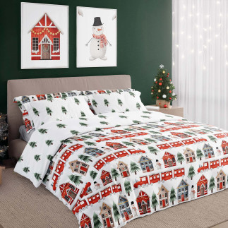 Pościel Bawełniana 140X200 + 70X90 Świąteczna Wzór 075
