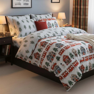 Pościel Bawełniana 220X200 + 2X70X80 Świąteczna Wzór 075