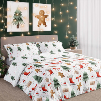 Pościel Bawełniana 220X200 + 2X70X80 Świąteczna Wzór 078