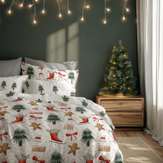 Pościel Bawełniana 220X200 + 2X70X80 Świąteczna Wzór 078