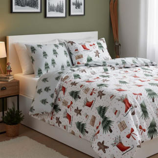 Pościel Bawełniana 220X200 + 2X70X80 Świąteczna Wzór 078