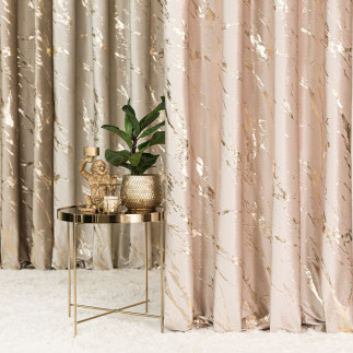 Marma zasłona gotowa na taśmie, szerokość 140cm x wysokość 250cm, kolor 003 jasny beżowy ze złotym nadrukiem na velvi