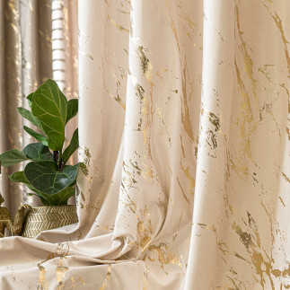 Marma zasłona gotowa na taśmie, szerokość 140cm x wysokość 250cm, kolor 016 kremowy ze złotym nadrukiem na velvi