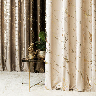 Marma zasłona gotowa na taśmie, szerokość 140cm x wysokość 250cm, kolor 016 kremowy ze złotym nadrukiem na velvi