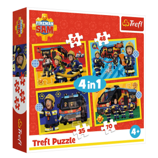 Puzzle - 4w1 (35, 48, 54, 70) - strażak na sygnale - strażak sam - trefl 34348