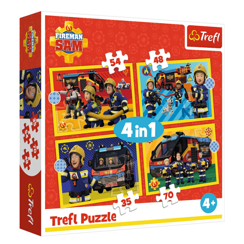 Puzzle - 4w1 (35, 48, 54, 70) - strażak na sygnale - strażak sam - trefl 34348