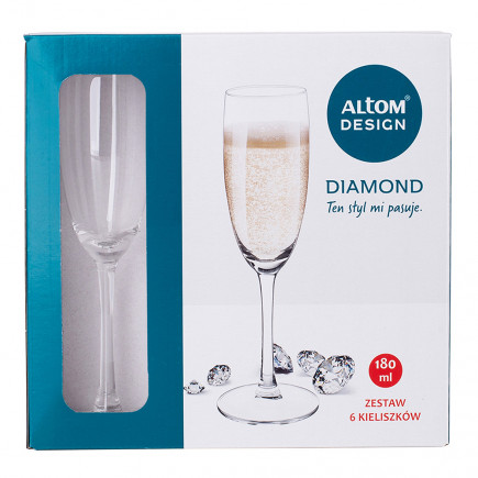 Diamond kpl. 6 kieliszków do szampana 180ml, elegancki zestaw EAN: 5906948761766
